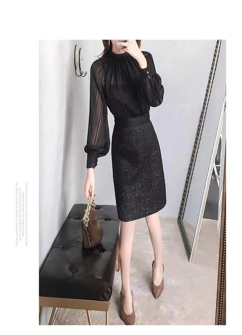 【dress】今季トレンド長袖切り替え韓国ファッションOL通勤無地パーティー卒業式タイトワンピースF1552