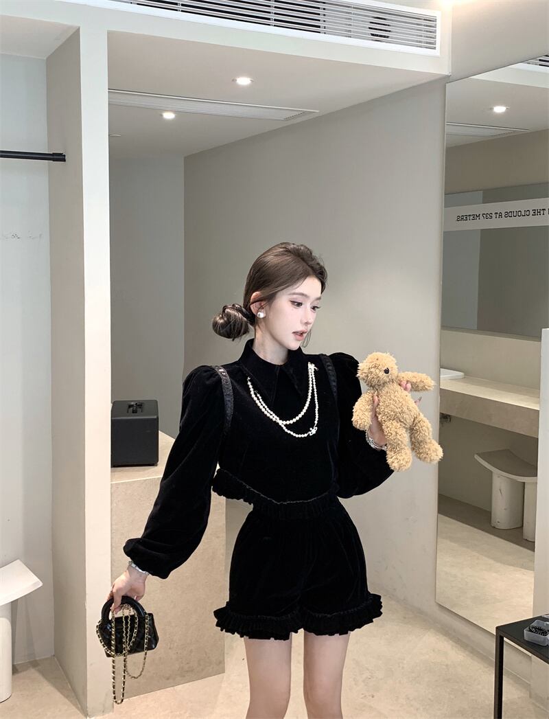 【set】ベルベットトップス×ショートパンツセット M29464