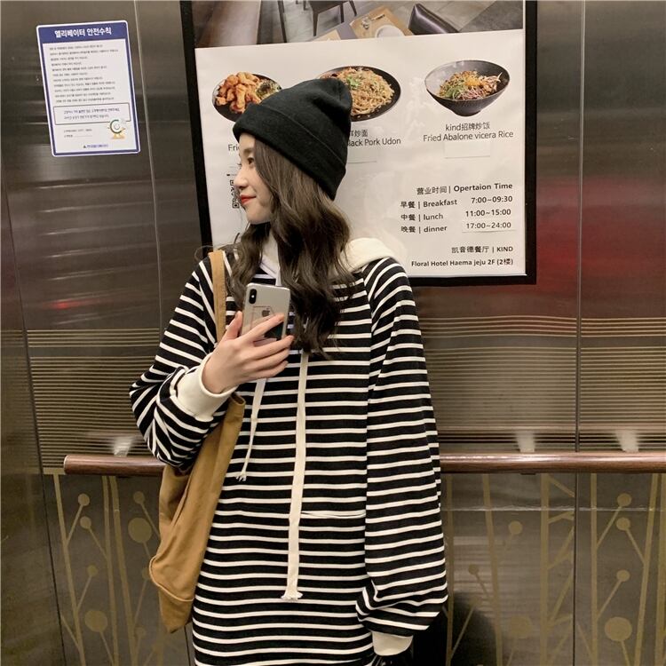 【dress】カジュアル好感度UP!気質満点ストライプ柄長袖秋ワンピース G1885