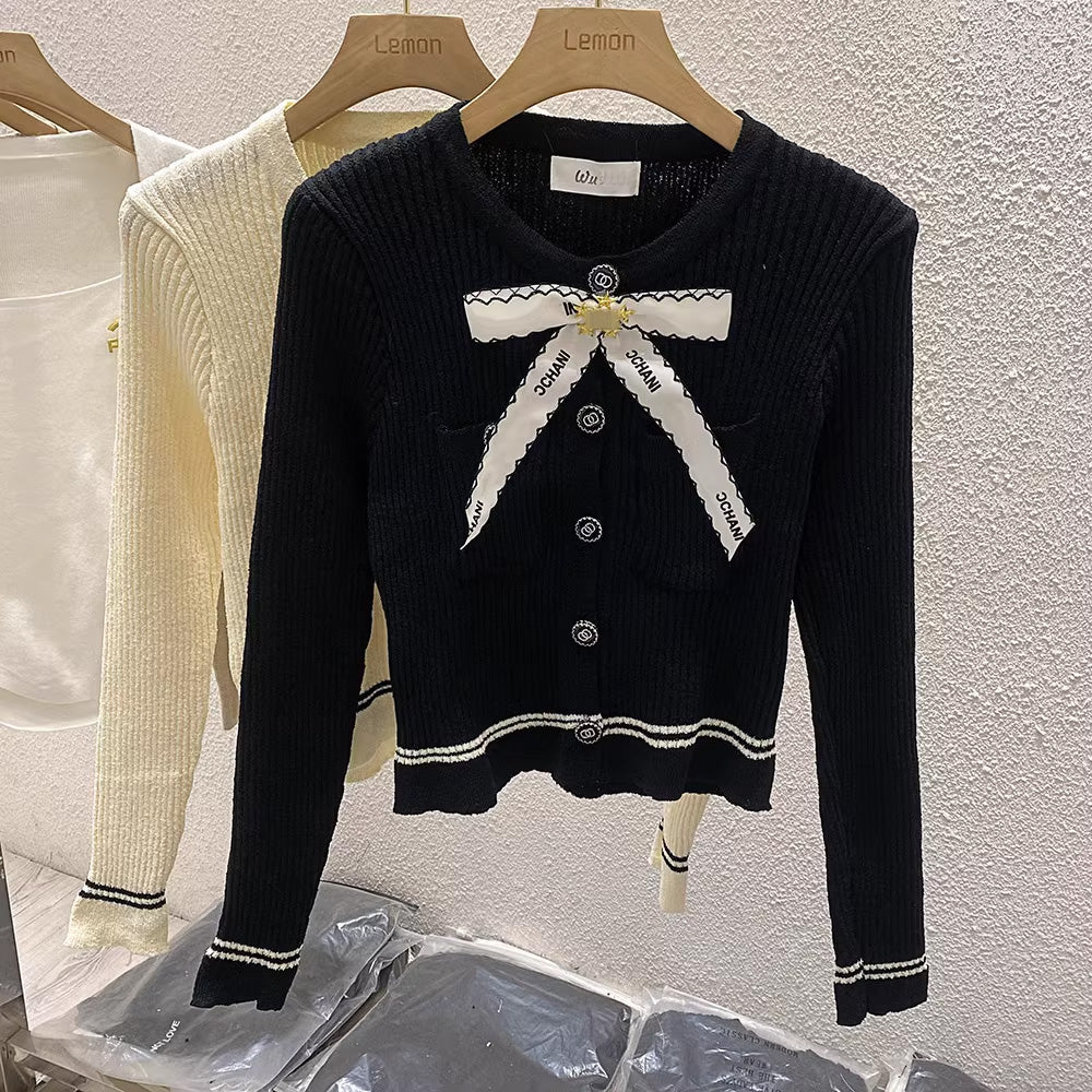 【outer】リボン付きニットカーディガンF7979