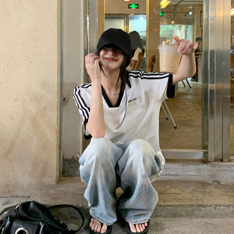 【tops】Vネック半袖TシャツF7881