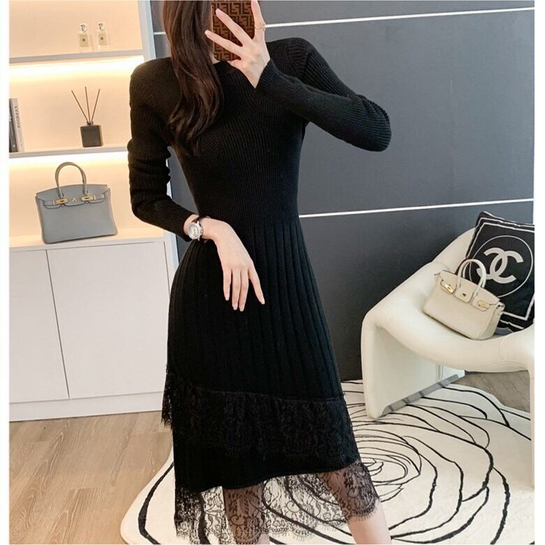 【dress】レースドッキングニットワンピース N2226