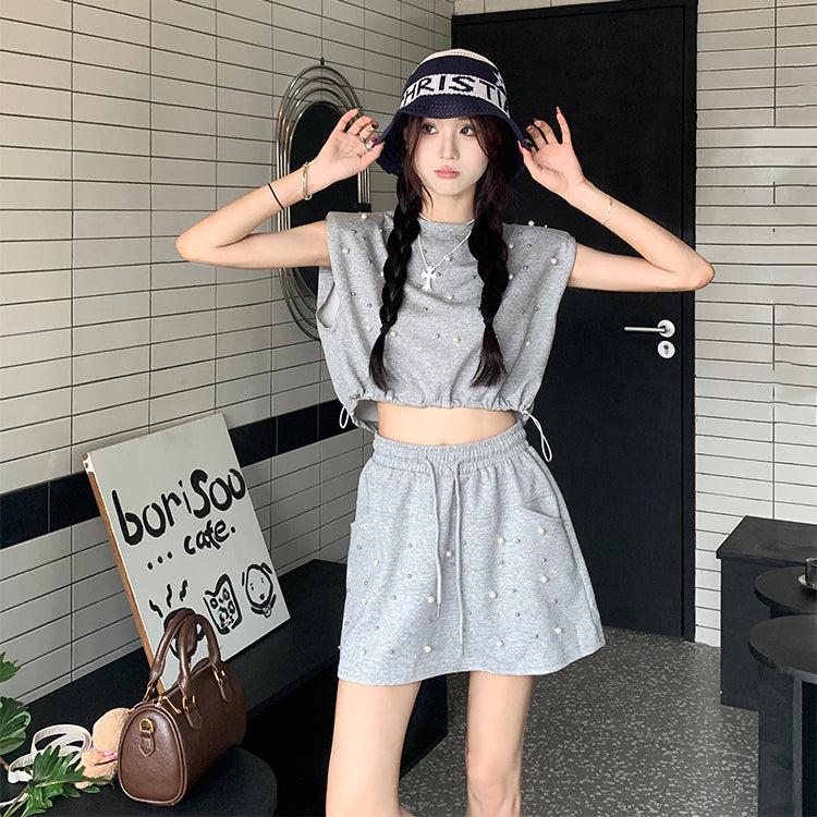 【set】ノースリーブTシャツ+スカート2点セットG22713