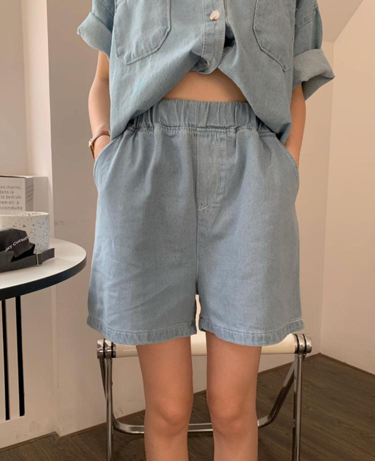 【set】デニムブラウス+ショートパンツ2点セットG21288