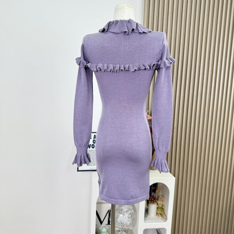 【dress】ギャザーフリルニットワンピース Q7631