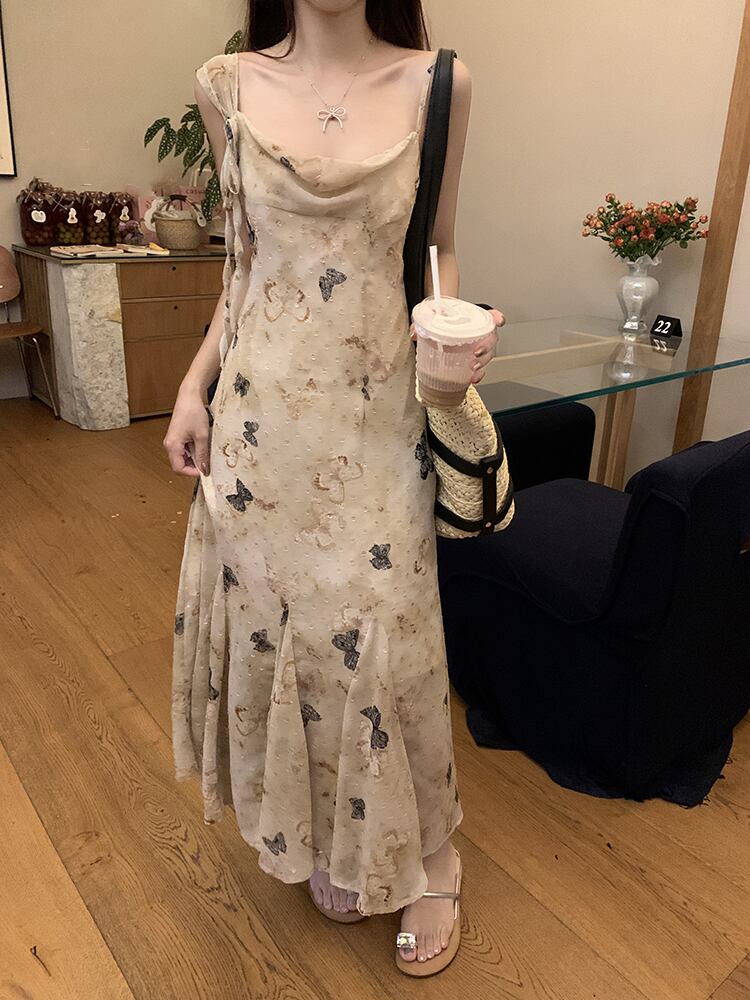 【dress】フランス風プリントキャミワンピース G21521