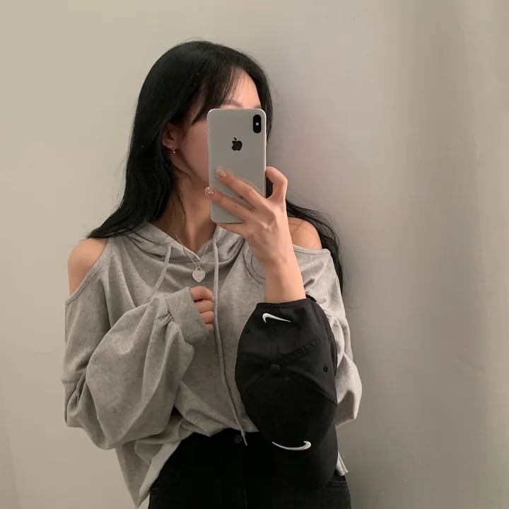 【tops】オフショルダーフーディーパーカー M18906