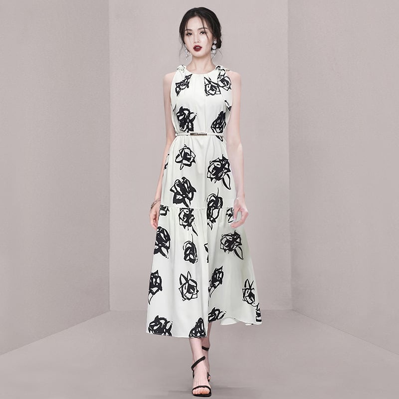 【dress】ノースリーブプリントワンピース M23958
