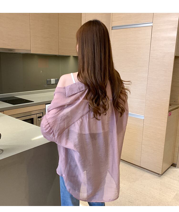 【tops】春夏新作折り襟紫外線対策シンプル長袖無地ファッションシャツF0094