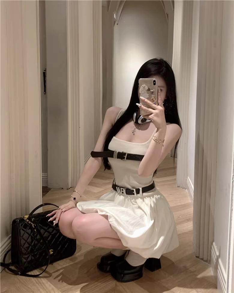 【dress】ベルト付きキャミバルーンワンピース Q8331