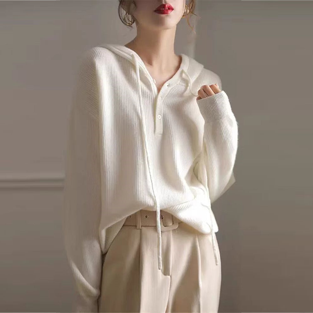 【tops】フード付きニットセーターG23123