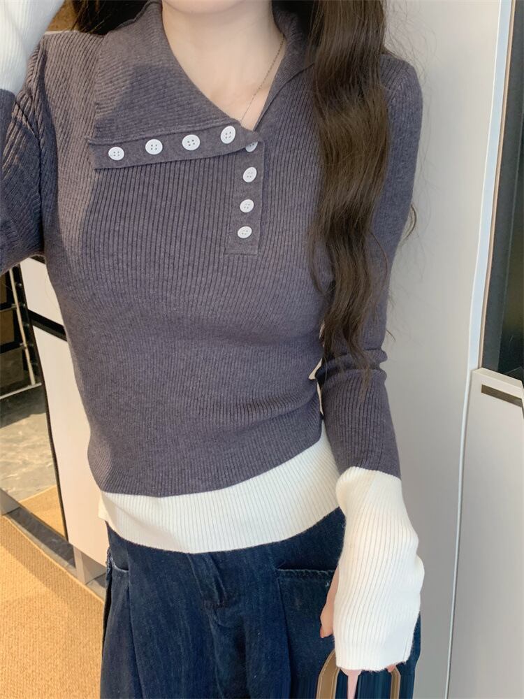 【tops】配色切り替えニットトップス M28898