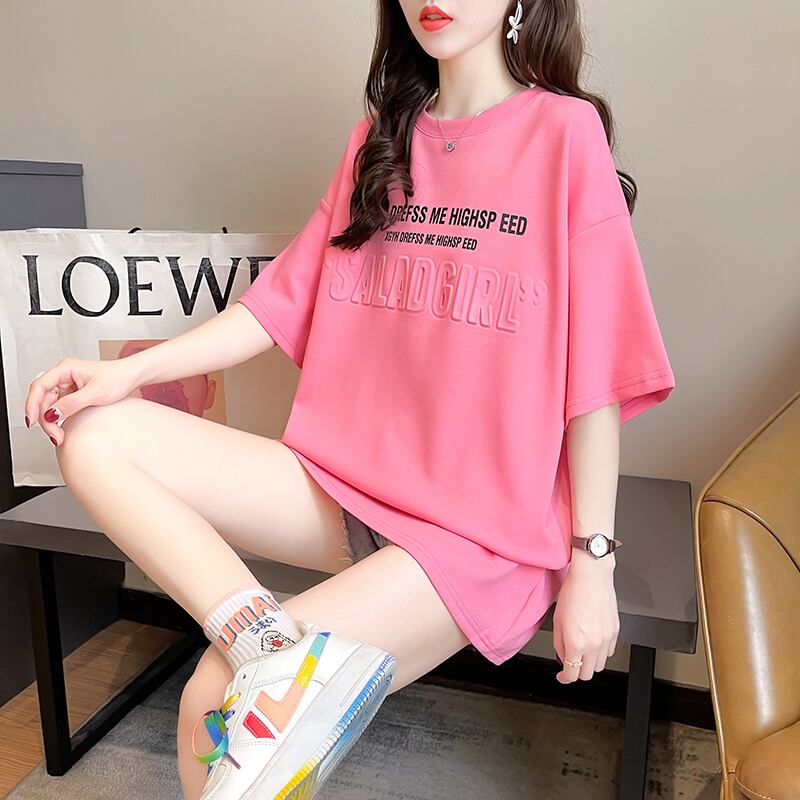 【tops】好感度満載!3色ラウンドネック半袖英字柄ファッションTシャツF0414