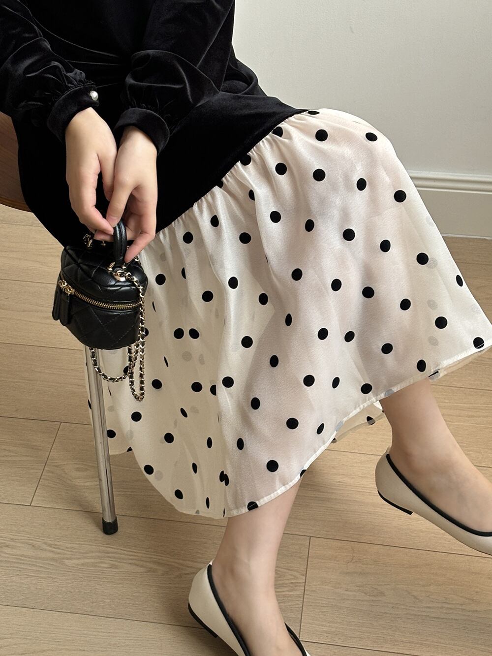 【dress】ドット柄ドッキングワンピース M29743