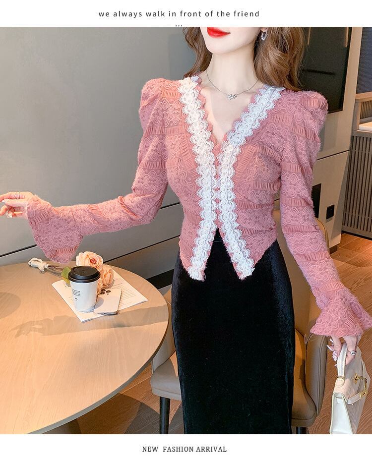 【tops】Vネックレーストップス M27417