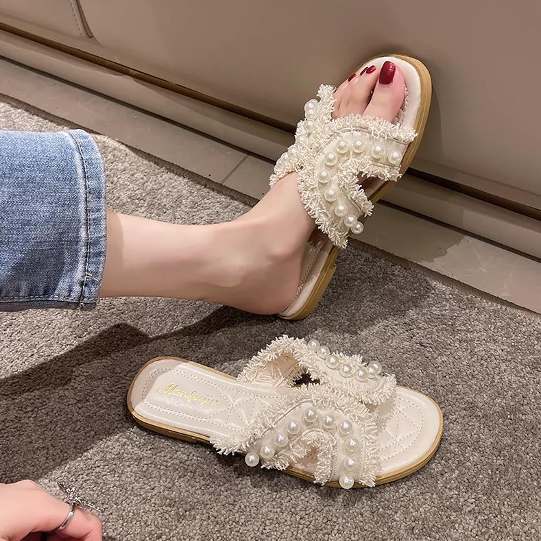 【shoes】3色ビーズスリッパF7463