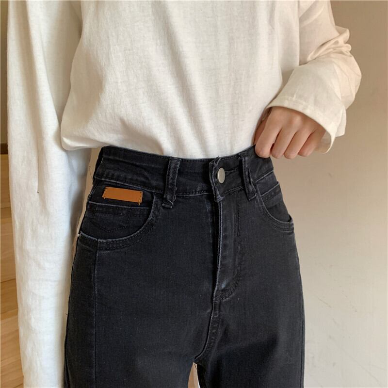 【bottoms】春デート合わせやすいハイウエストスリットデニムパンツ