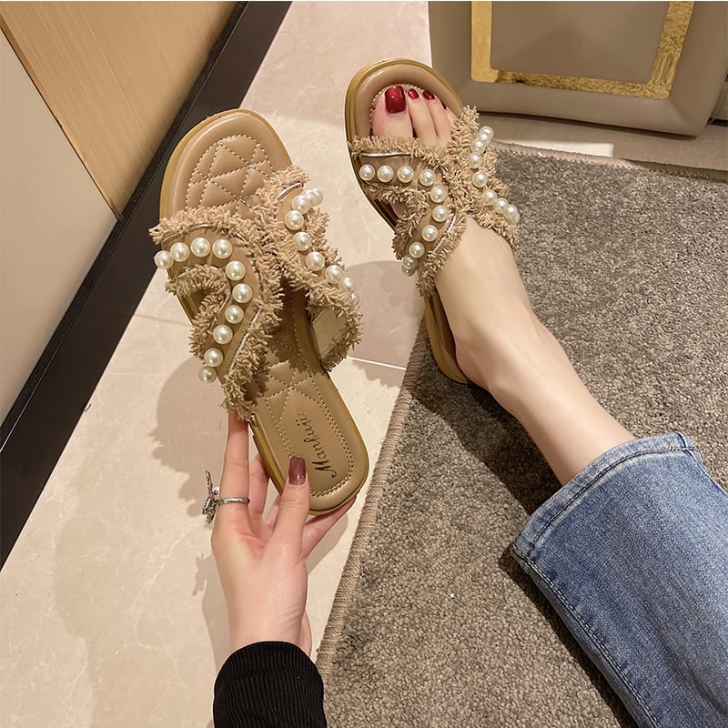 【shoes】3色ビーズスリッパF7463