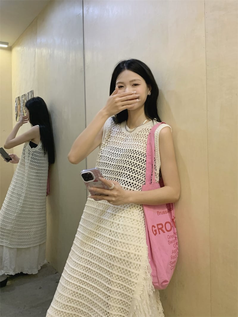 【dress】カットワークフリンジワンピース M24756