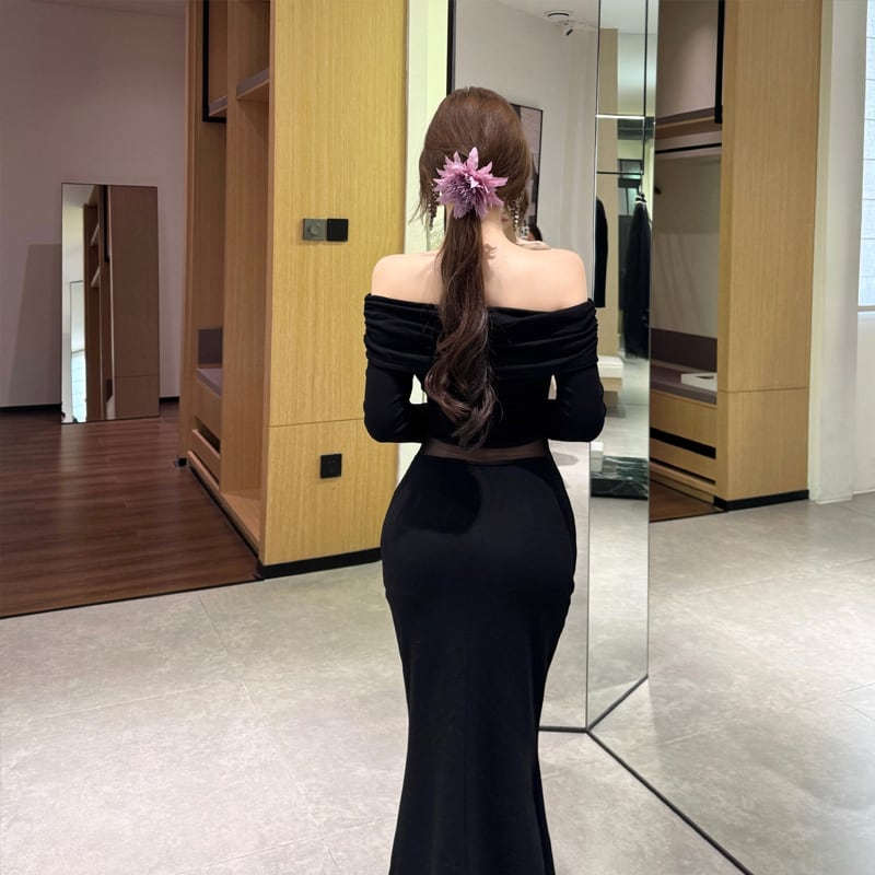 【dress】オフショルチュールドッキングワンピース Q7418