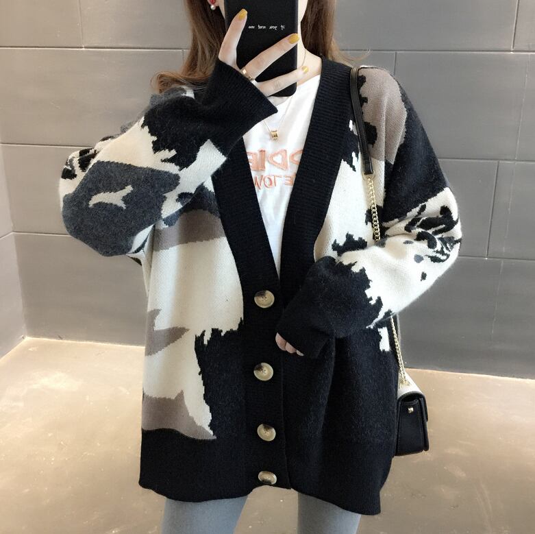 【outer】話題沸騰中長袖秋配色韓国風ゆったり着回しニットカーディガンF0791