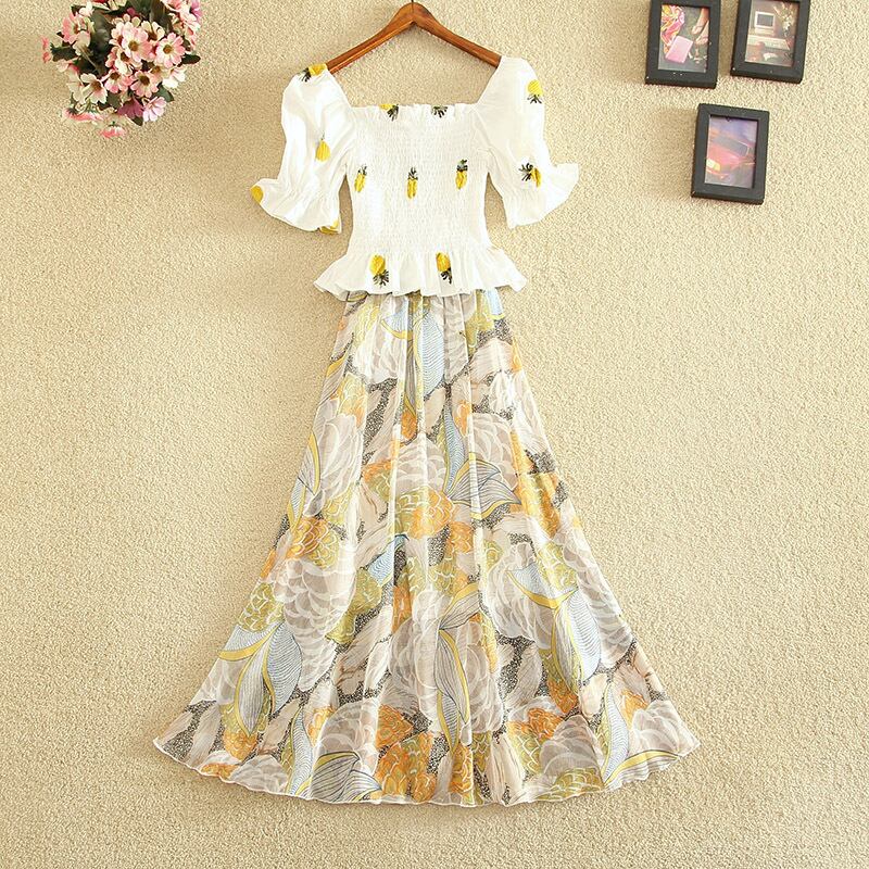 【set】ファッションand清新!2021新作気質満点刺繍スウィートシフォン2点セットF0051