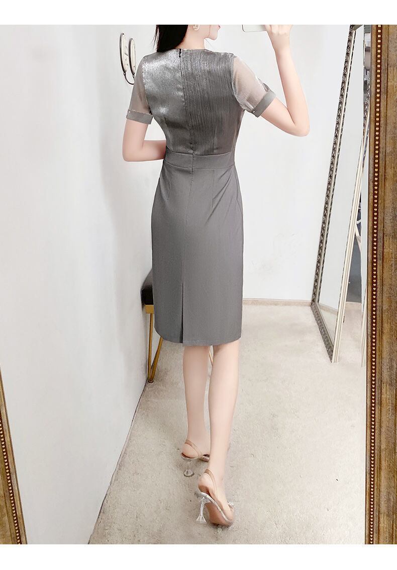 【dress】ファッション!気質満点レトロOL通勤着痩せVネックメッシュ切り替えワンピース G6423