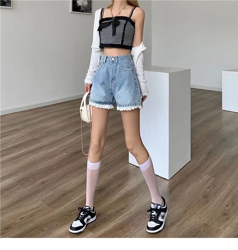 【bottoms】レースデニムショートパンツG20419