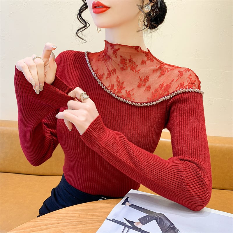 【tops】レースドッキングニットトップス M28083