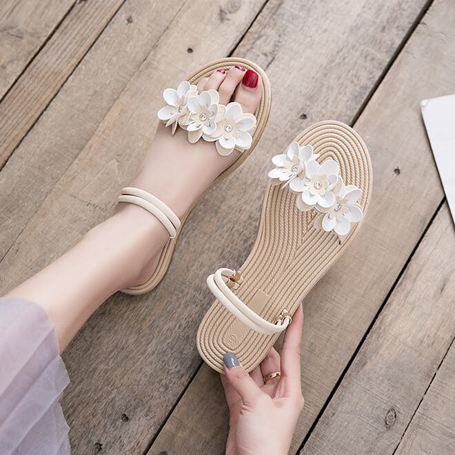 【shoes】履きやすいキレー目配色花模様飾りファッションサンダル