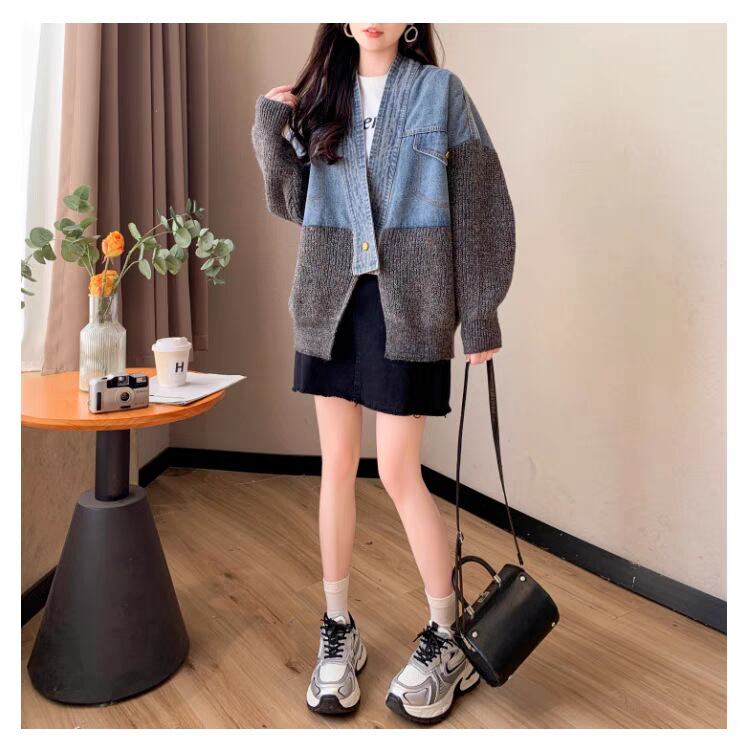 【outer】デニム切り替えニットカーデ M29329