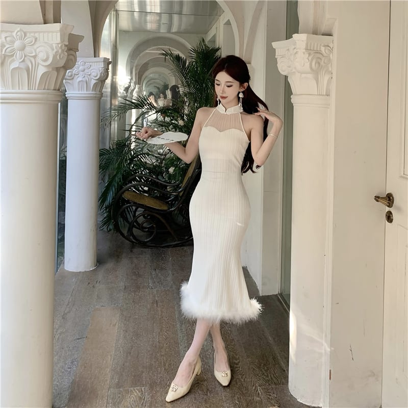 【dress】ファーノースリーブワンピース M23903