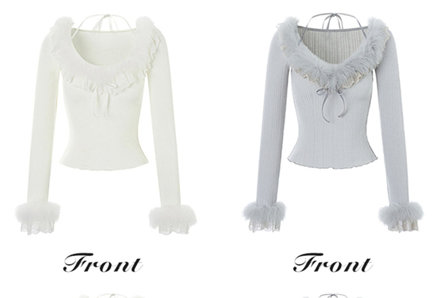 【tops】ファーレースドッキングニットトップス N3355