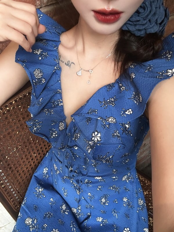 【dress】Vネック花柄海旅行ワンピース G21519