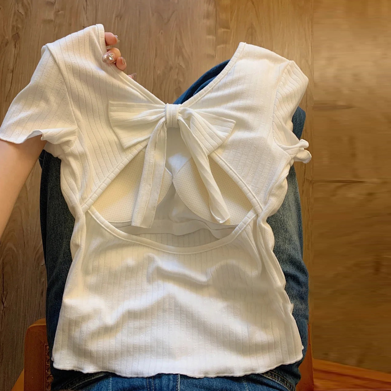 【tops】カップ付リボンTシャツG22060