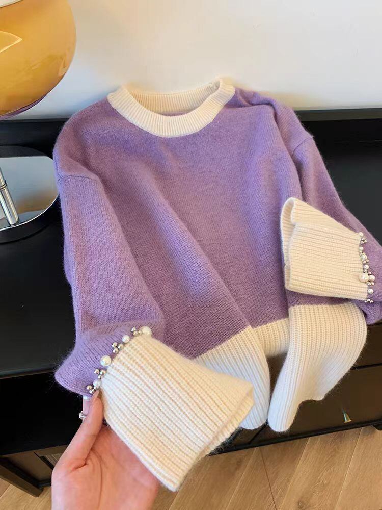 【tops】クルーネックパールニットセーター M29190