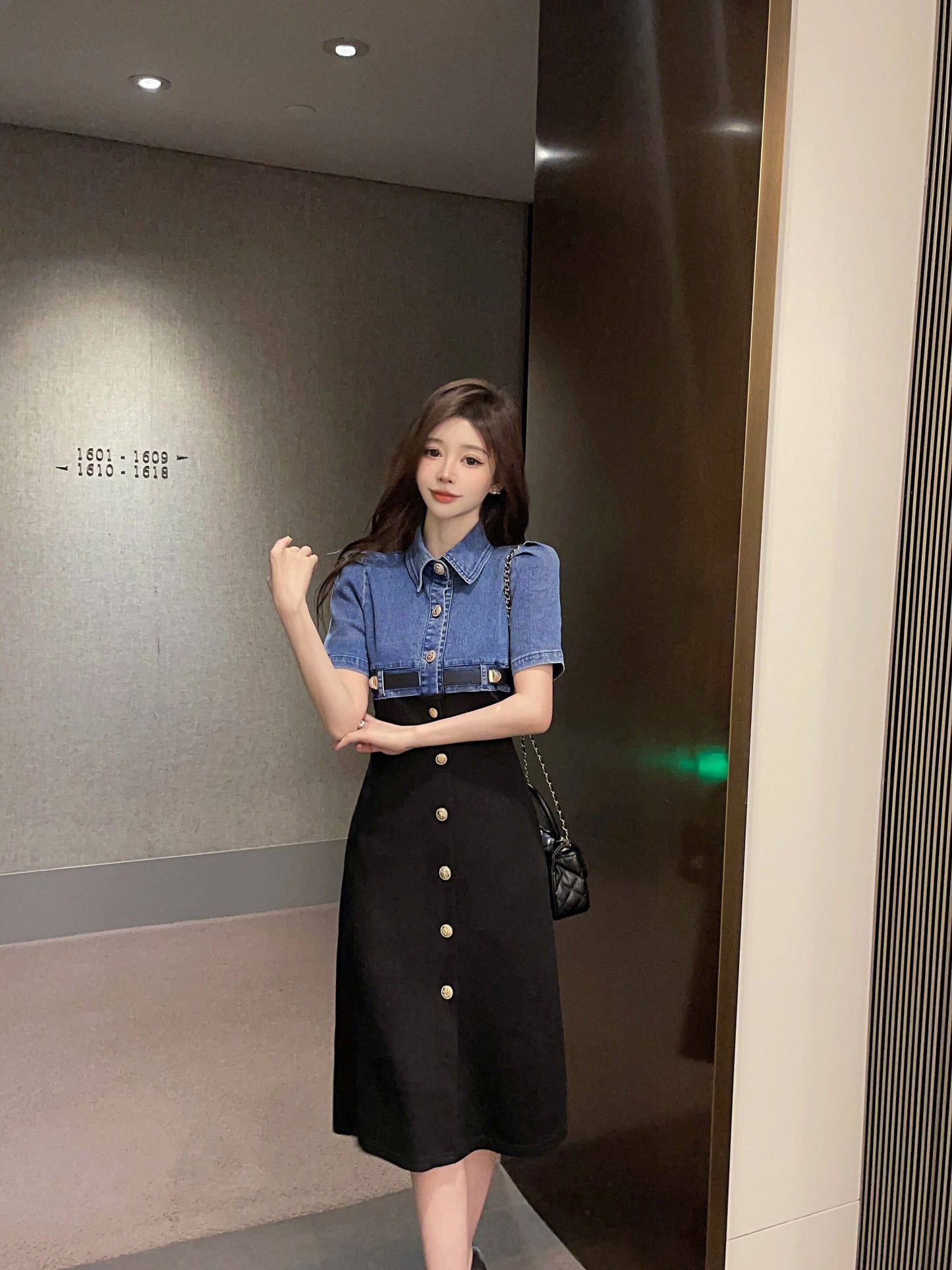 【dress】切り替えデニムAラインワンピース G21118