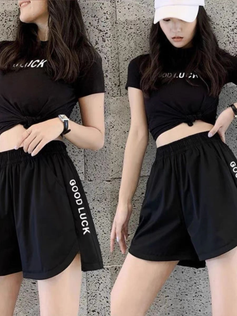 【set】英字柄Tシャツ+ショートパンツ2点セットF7703