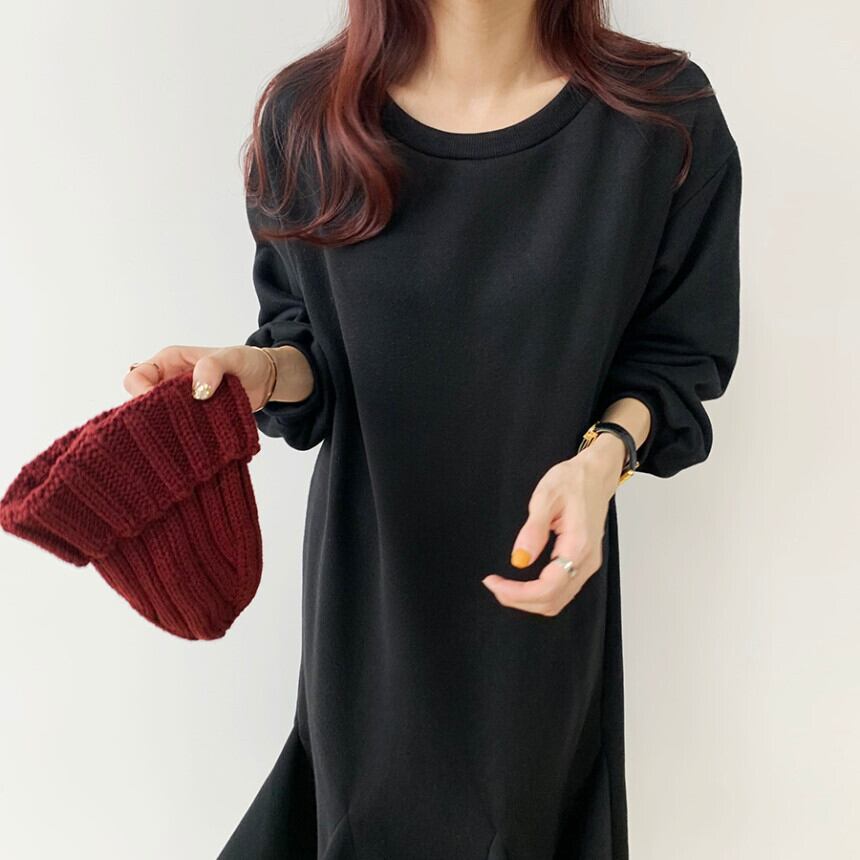 【dress】 韓国系気質満点カジュアル着痩せマーメイド裏起毛パーカーワンピース G2973