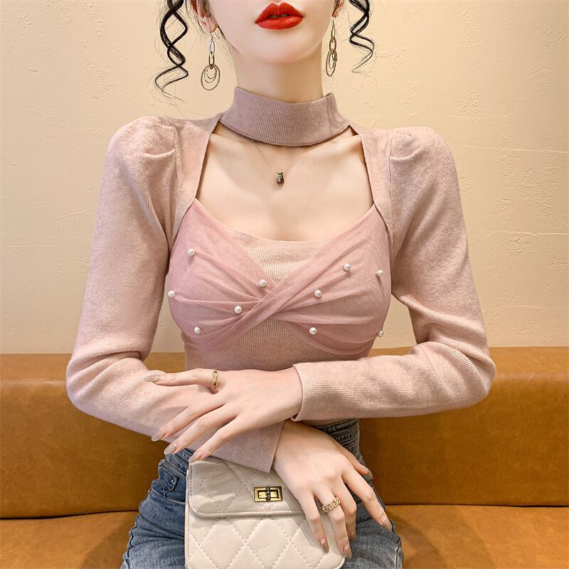 【tops】パールチュールコンビニットトップス M28267