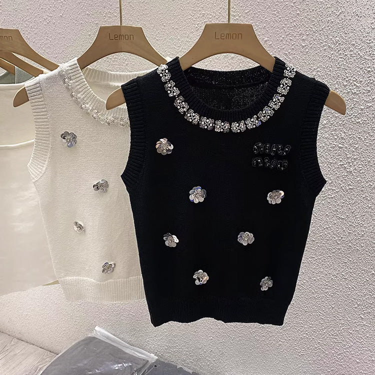 【tops】キラキラニットタンクトップF7775