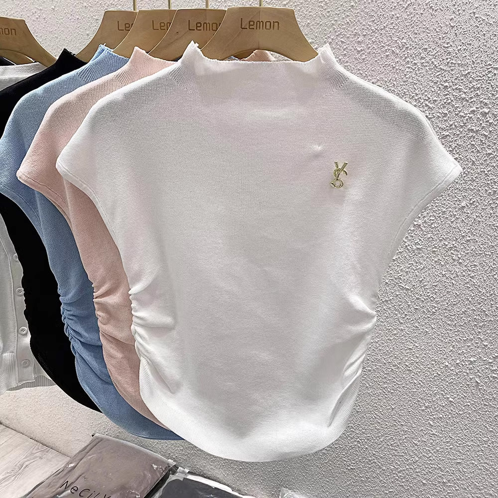 【tops】4色半袖ニットTシャツF7760