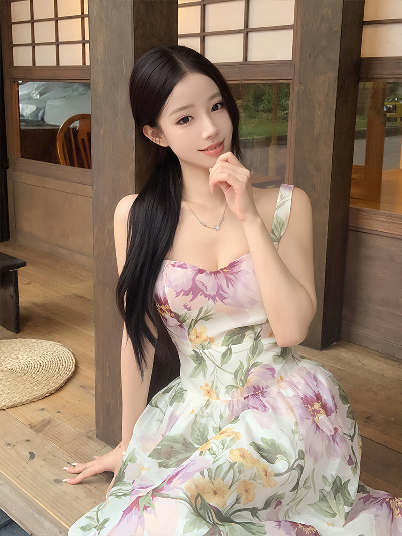 【dress】フラワー柄ロングキャミワンピース Q8719