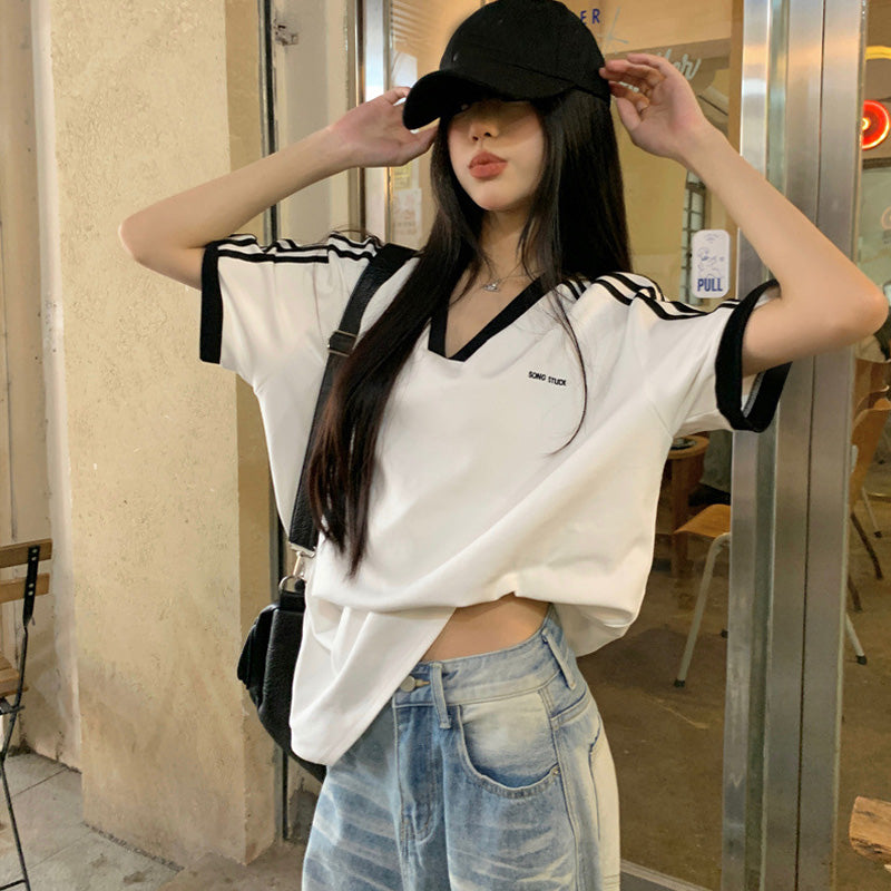 【tops】Vネック半袖TシャツF7881