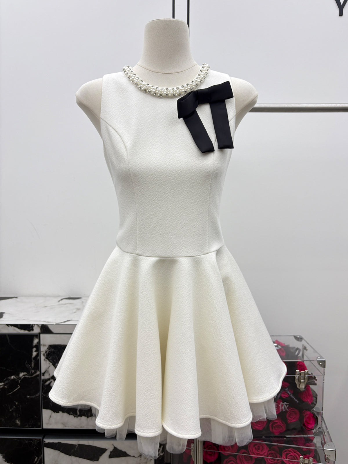 【dress】リボン付きノースリーブAラインワンピース Q8753