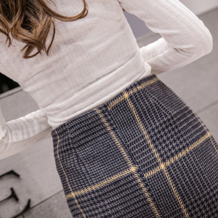 【bottoms】気質アップ!秋冬着痩せハイウエストチェック柄タイトスカート G2878