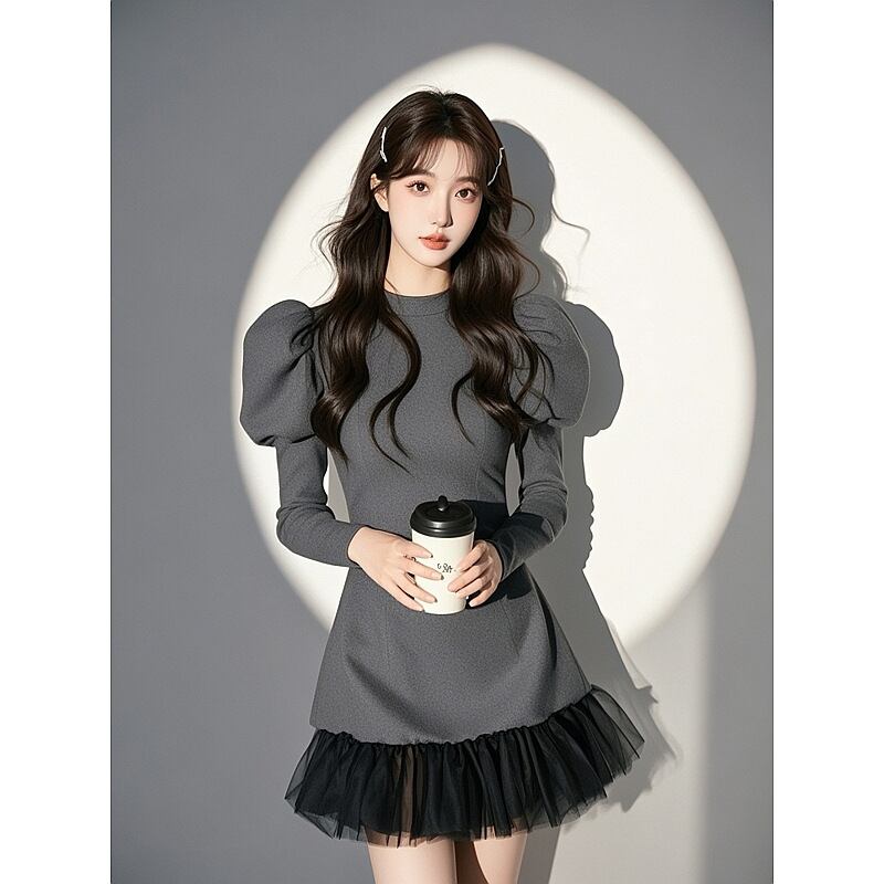 【dress】ドッキングパフスリーブワンピース M29440