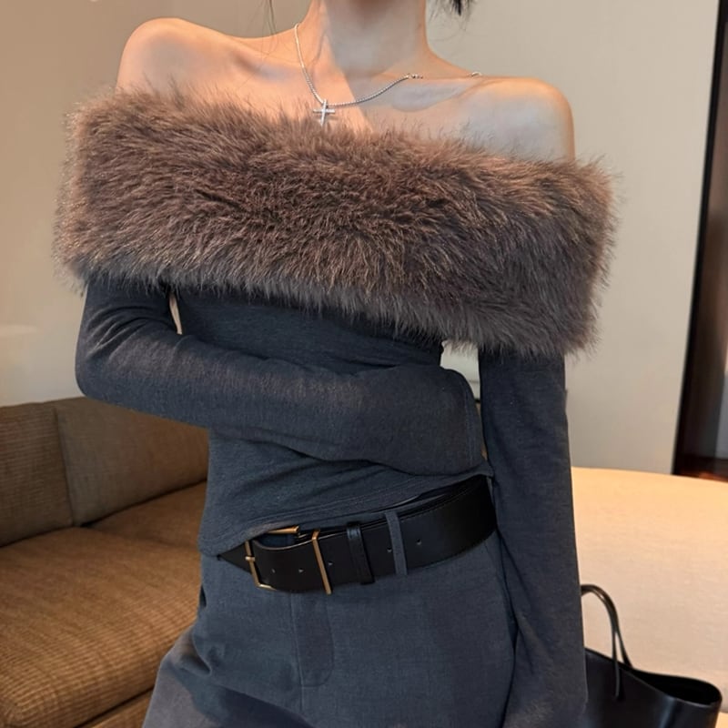 【tops】ファーオフショルトップス Q6895