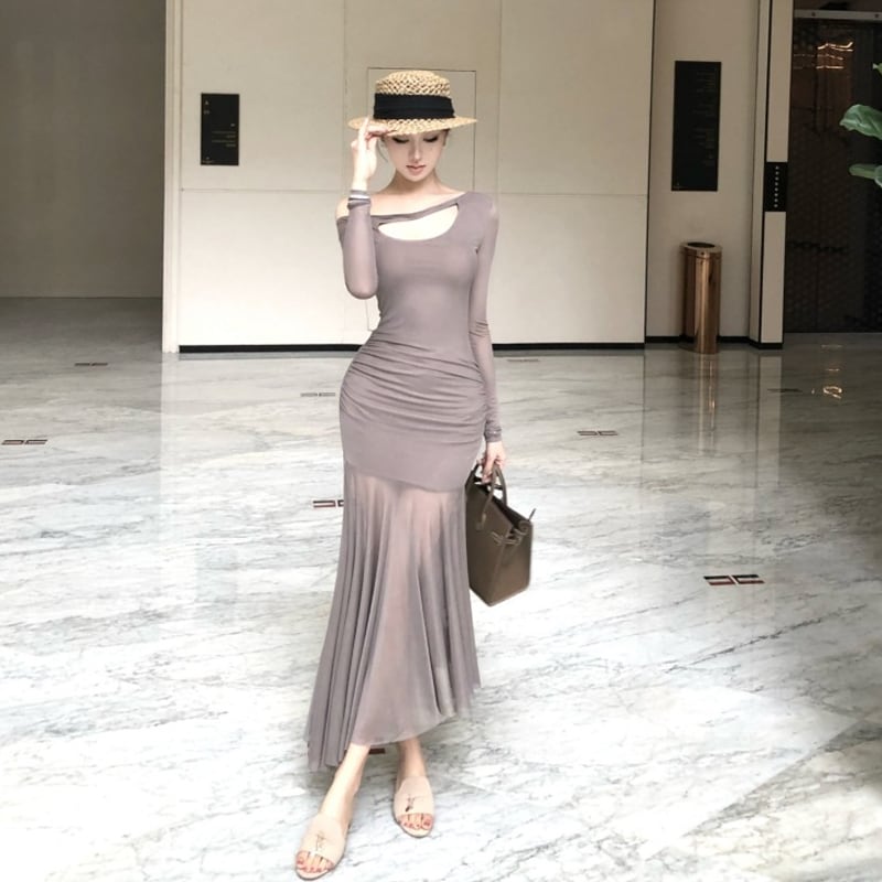 【dress】ワンショルダーマーメイドワンピース Q6850