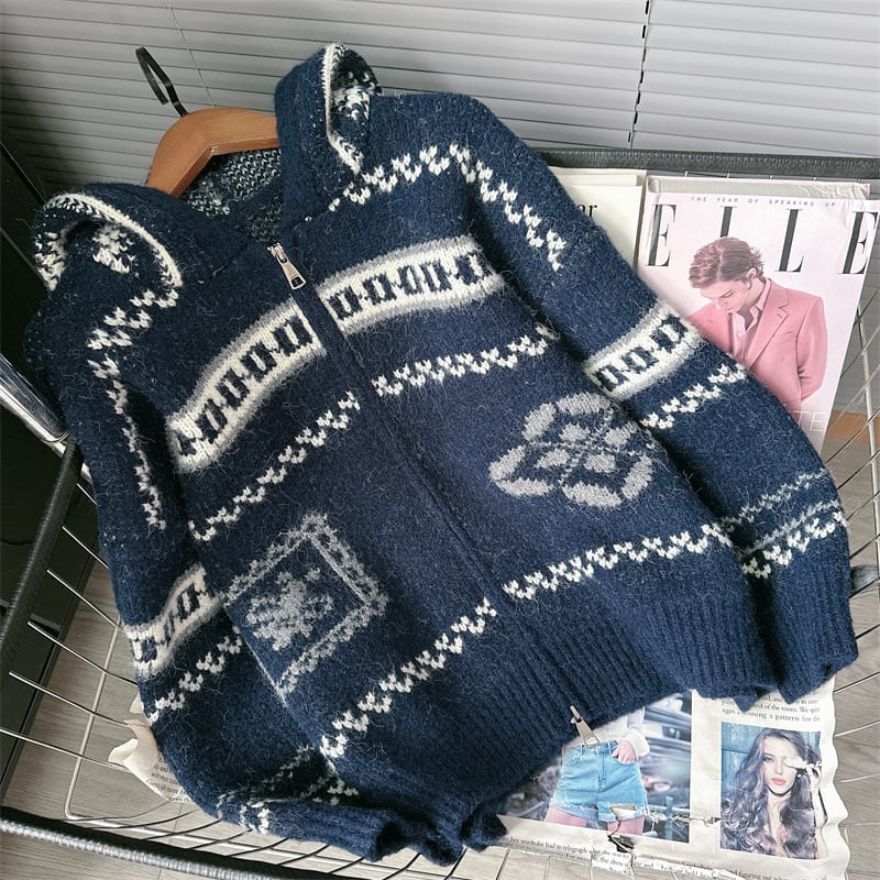 【outer】ファスナーフード付きニットカーデ M28283